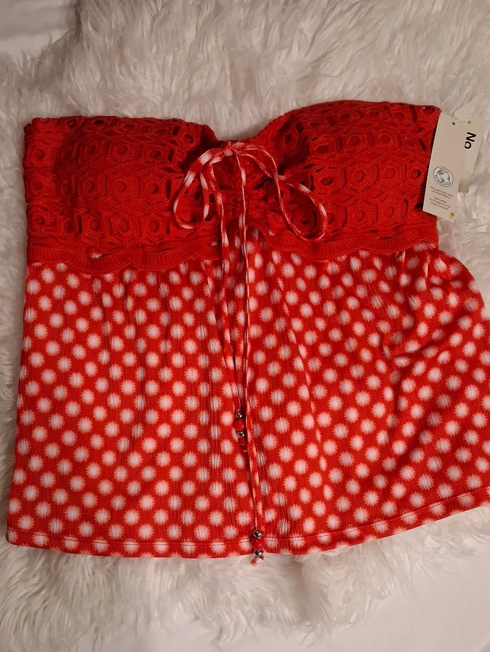 No Boundaries Red Strapless Crochet Top